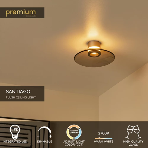Lucide SANTIAGO - Flush ceiling light - Ø 23 cm - LED Dim. - CCT - 1x10W 2700K/4000K - Amber | Premium - USP